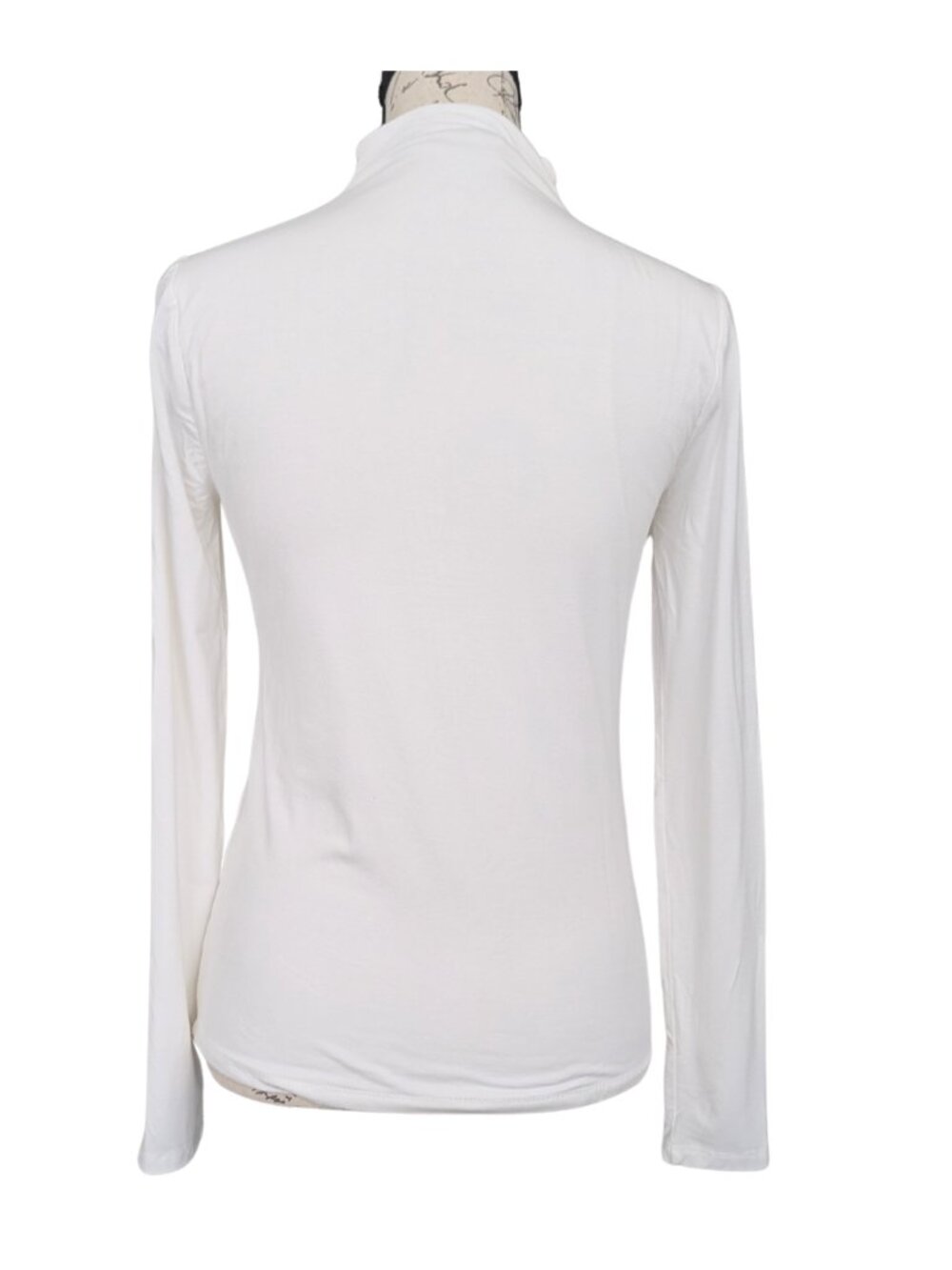 Elie Tahari Ivory Ruched Mock Neck Stretch Knit Top Pearl Detail XS - Picture 4 of 7